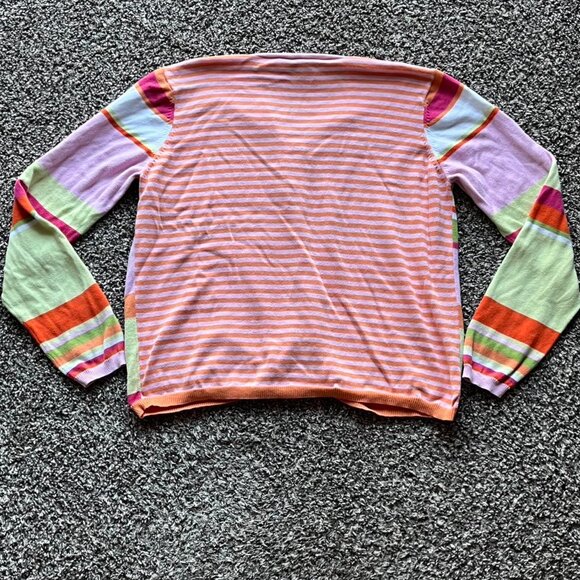 Womens Large Pink & Green/Multicolored Striped Long Sleeve Button up Cardigan - Picture 5 of 8